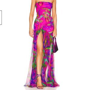 Strapless Tropical Print Maxi Dress with High Slit – Size Small – Like New